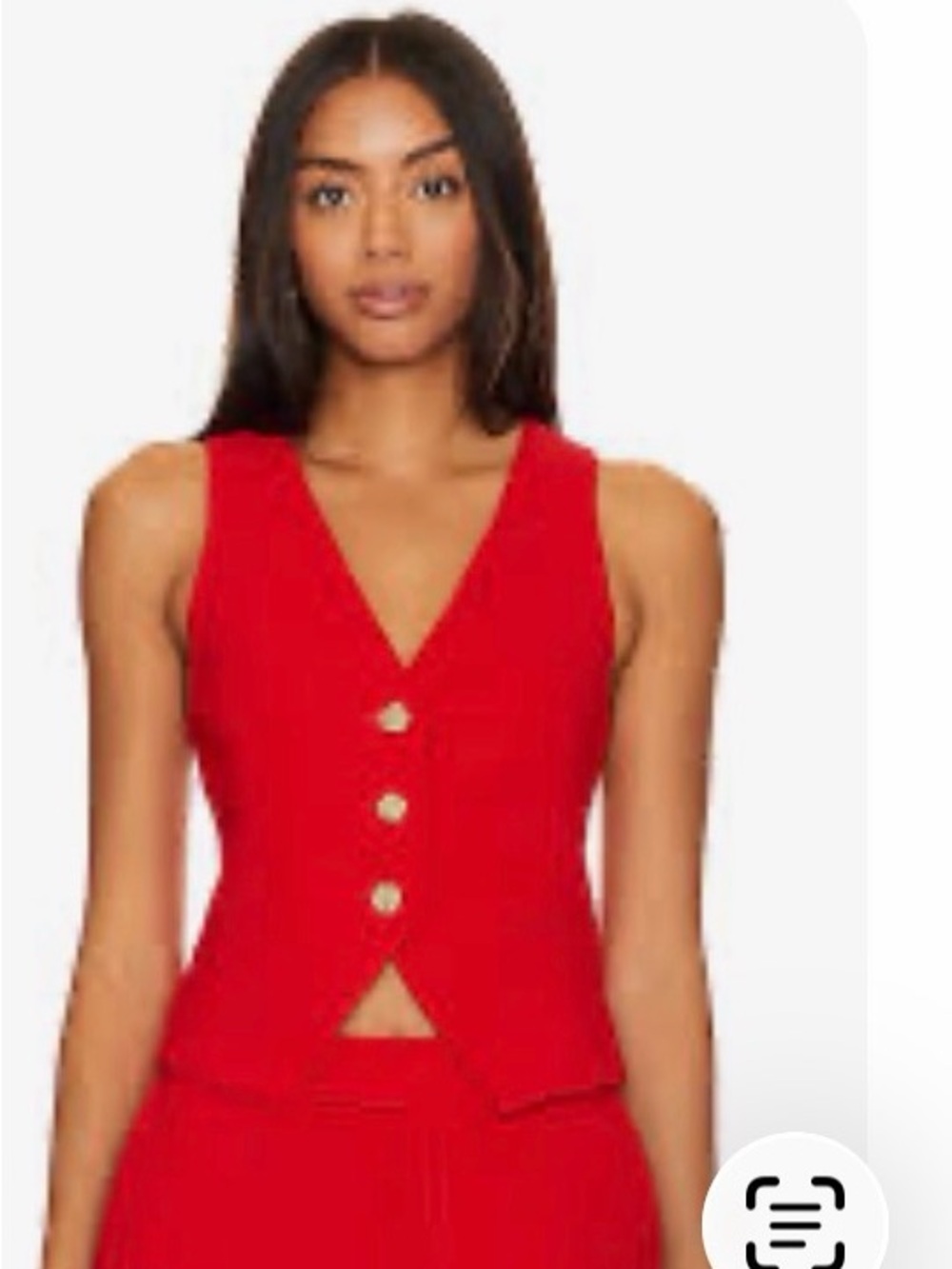Red V-Neck Button Front Women’s Vest Top and High Waisted Shorts.